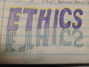 A doodle of the word "ethics"